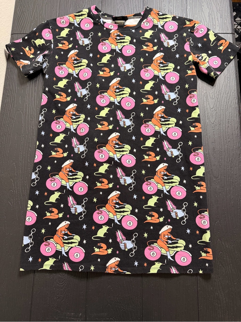 Nooworks Black Midi Dress with Pink & Lime Graphic Print